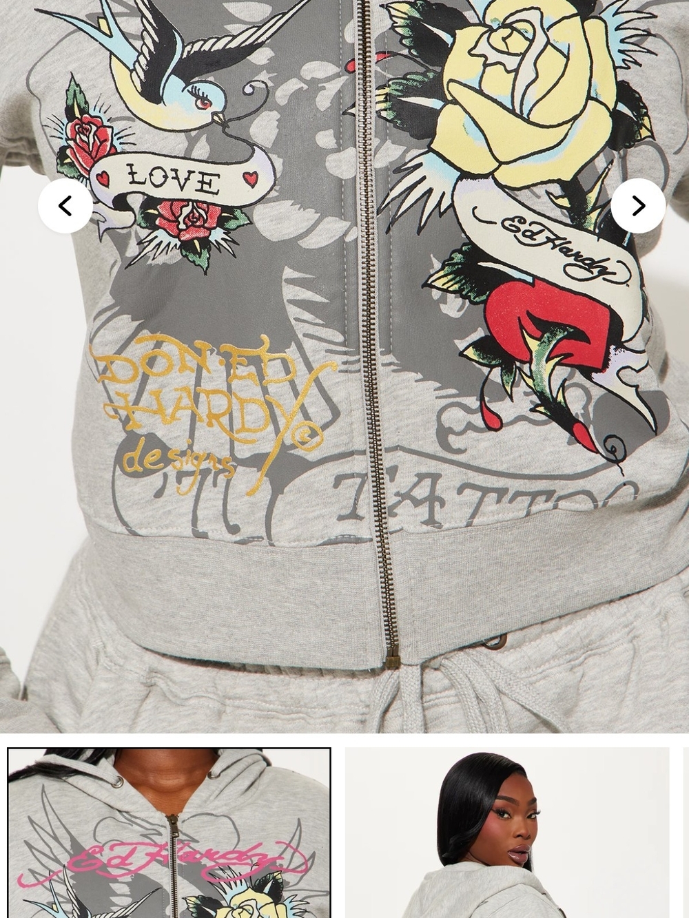 Ed Hardy Grey Kids Zip-Up Jogging Suit with Tattoo-Inspired Graphic